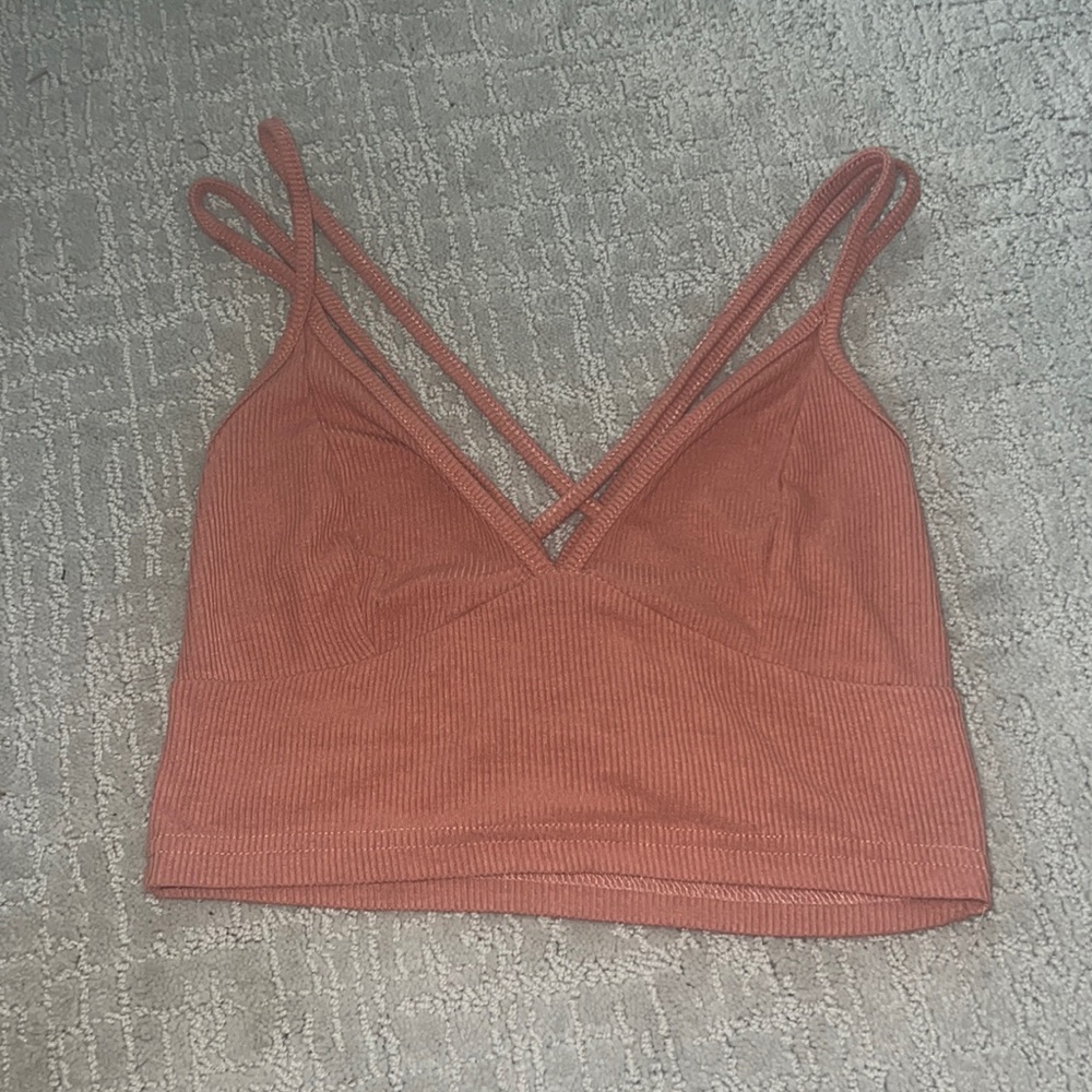 Small cross cross dark peach crop top